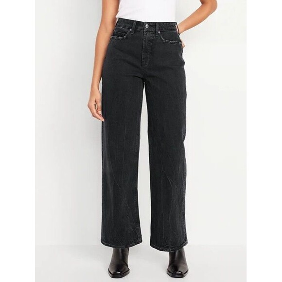 Old Navy Curvy Extra High Rise Wide-Leg Jeans Womens 10 Black Wash NEW - Picture 1 of 11